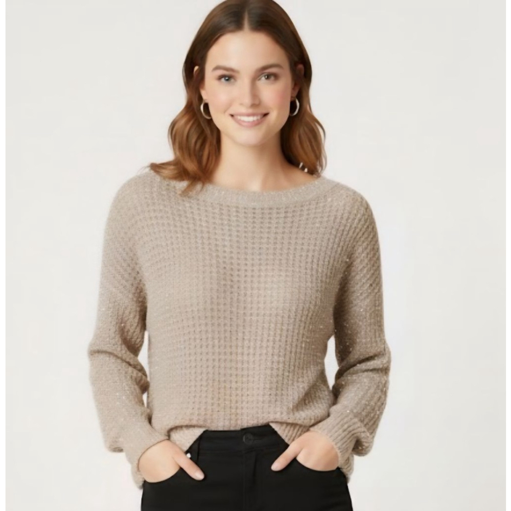Pearl Womens Gray Long Sleeve Wide Neck Pullover Sweater Small